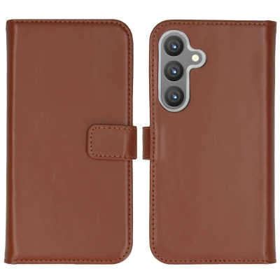 Afbeelding van Samsung Galaxy S24 Hoesje Echt leder Selencia Bookcase Lichtbruin Telefoonhoesje