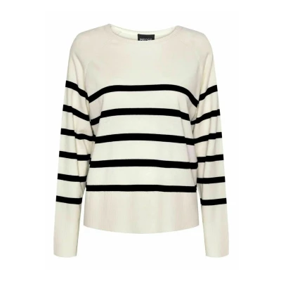 Afbeelding van PIECES gestreepte fijngebreide trui PCSIA LS KNIT NOOS BC wit/zwart