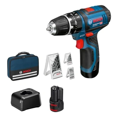 Afbeelding van Bosch Professional 12V System accuschroefklopboormachine GSB 15 (boor Ø hout max: 19 mm, incl. 2x 2,0 Ah accu + oplader, boorset, 1x bitset, in tas) Amazon Exclusive Set