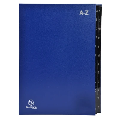 Afbeelding van Exacompta 57222E Recycling sordonator van extra sterk karton, 24 vakken, A Z, voor DIN A4 zichtgaten, plastic versterkte tabs, opbergmap, waaiermap, registermap, blauw