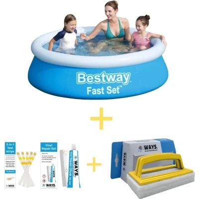 Afbeelding van Bestway Zwembad Fast Set 183 x 51 cm Inclusief Reparatiesetje &amp; 75 Teststrips Scrubborstel