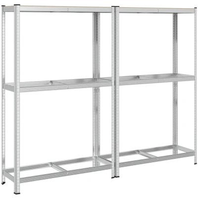 Afbeelding van vidaXL 2 laags bandenrekken 2st 110x40x180cm staal&amp;bewerkt hout zilver