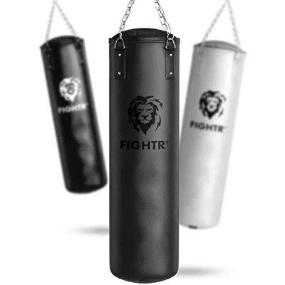 Afbeelding van FIGHTR Premium bokszak hoog slagcomfort en zeer robuust ongevulde hangend 120x35cm incl. zware ketting voor boksen vechtsporten MMA (gevuld)Zwart