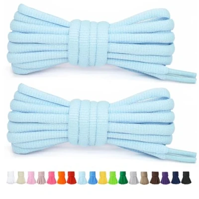 Afbeelding van Stepace 2 paar ronde schoenveters voor sportschoenen 60cm 200cm lengte 18 gekleurde Licht Blauw 140
