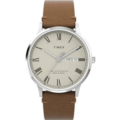 Afbeelding van Timex Q 37,5 mm herenhorloge zwart lederen tweedelige band met snelsluiting, groene wijzerplaat, roestvrijstalen kast, TW2W44700