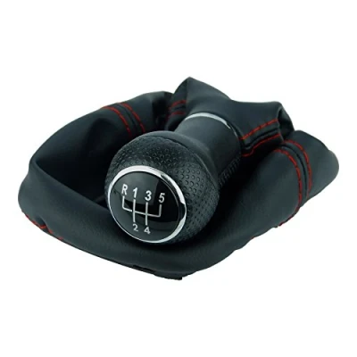 Afbeelding van L &amp; P Car Design A254 0 schakelzak schakelmanchet zwart naad rood schakelpook 5 versnellingen 12 mm compatibel met VW Golf 4 IV knop Plug Play reserveonderdeel voor 1J0711113