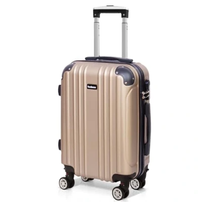 Afbeelding van Todeco Harde koffer trolley rolkoffer reiskoffer, champagne, S (55cm 33L)