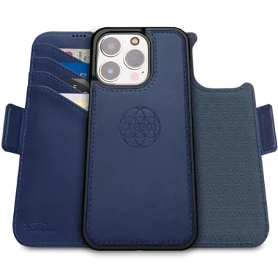 Afbeelding van Dreem Fibonacci compatibel met iPhone 16 Pro portemonnee case / 2 in 1 schokbestendig hoesje en afneembare veganistisch lederen folio, MagSafe, RFID bescherming [Koninklijk]