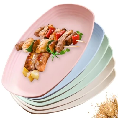 Afbeelding van Sporgo Set van 6 diepe borden, 29,5 cm, grote platte onbreekbaar, plastic herbruikbaar, campingborden, kinderborden, BPA vrij, magnetronbestendig, vaatwasmachinebestendig