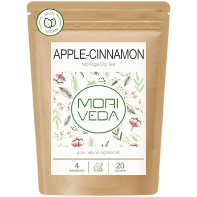 Afbeelding van MoriVeda Moringa Dip Thee 100% natuurlijk &amp; veganistisch (keuze uit bladmix, appel kaneel, granaatappel, gember, munt) Thee, 20 zakjes kaneel