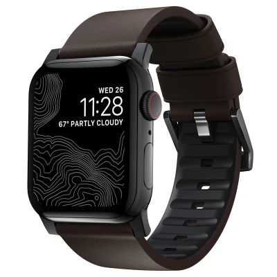 Afbeelding van Apple Watch bandje Echt leder Donkerbruin Geschikt voor Series 1 9 / SE Ultra (2)