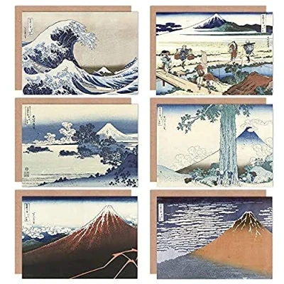 Afbeelding van Katsushika Hokusai Japanse Fuji Mountain Sagami Regenstorm Strand Wave Fine Art Wenskaart Pack van 6
