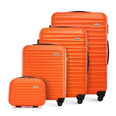 Afbeelding van WITTCHEN Reiskoffer 4 delige kofferset Rollende koffer Trolley Handbagage Harde schaal van ABS met spinnerwielen Cijferslot Telescopisch handvat GROOVE Line Oranje
