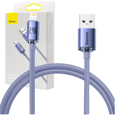 Afbeelding van Baseus Crystal Shine Series kabel USB voor snel opladen en gegevensoverdracht Type A Lightning 2.4A 2m paars (CAJY000105)