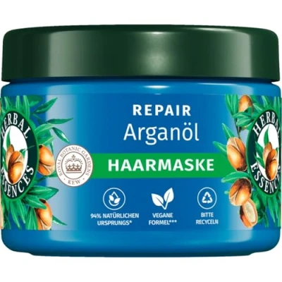 Afbeelding van Herbal Essences Repair Haarmasker met arganolie, 300 ml, van beschadigd tot gladder, glanzend haar, intensieve verzorging, ingrediënten natuurlijke oorsprong, veganistisch