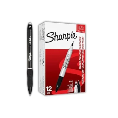 Afbeelding van Sharpie Twin Tip Permanente Markers Fijne &amp; Ultra Punten S Gel Zwart Medium Point (0,7 mm) 12 + 1 Pen
