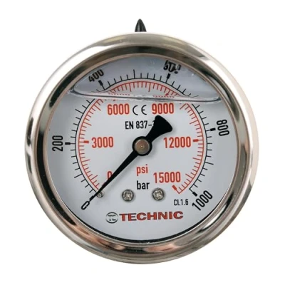 Afbeelding van Manometer Glycerine Gevuld 63mm 0 1000 Bar 15000 PSI 1/4&quot; Drukweergave