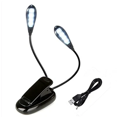 Afbeelding van Suaver Tafellamp, met 8 leds, dubbele kop, klemlamp, 2 helderheid, USB stekker, clip lamp, flexibel daglichtwit, muziekstandaard, LED leeslamp, boekenlamp