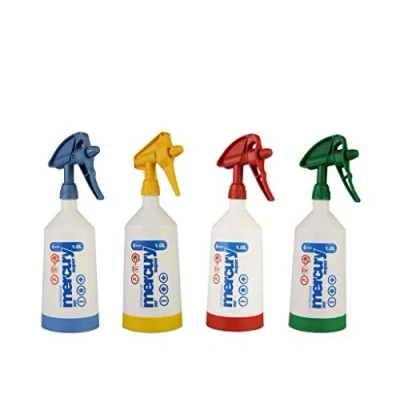 Afbeelding van 4 Kwazar Mercury Super PRO+ 360 graden spuitfles met Viton afdichtingen 1,0 liter blauw rood geel groen incl. Duitse handleiding en onderhoudsinstructies van detailmate