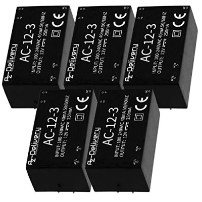 Afbeelding van AZDelivery 5 x 220V tot 12V Mini Voeding compatibel met Raspberry Pi Inclusief E Book!