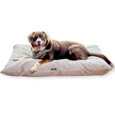 Afbeelding van 4L Textil ZOE hondenkussen, corduroy, beige, hondenbed voor middelgrote honden, met overtrek en ritssluiting, behaaglijk, wasbaar, 80 x 60 cm, latte, strepen