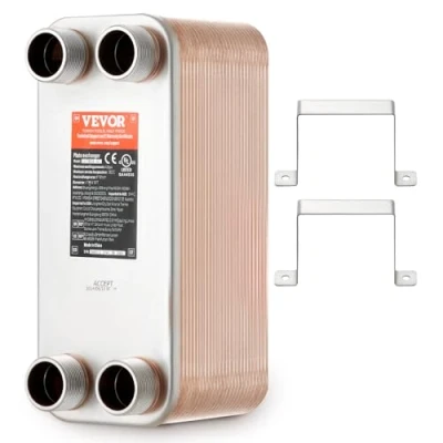 Afbeelding van VEVOR Warmtewisselaar, 5 &quot;x 12&quot; 50 platen gesoldeerde platenwarmtewisselaar, koper/316L roestvrijstalen water waterwarmtewisselaar voor vloerverwarming, waterverwarming, smeltende sneeuw, bierkoeling
