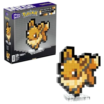 Afbeelding van MEGA Pokémon, bouwset voor actiefiguur, Eevee in pixel retrostijl, 323 onderdelen, op tafel of aan de wand, bouw en showspeelgoed verzamelaars, HTH78