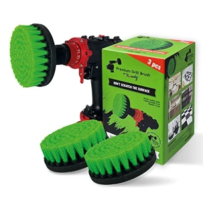 Afbeelding van Premium Boorborstel,Medium Stijf,Groen 3st.SET 13cm. Professionele Power Scrubber. Kras geen oppervlakken. Geschikt voor keuken, fornuis en oven, kasten, toonbanken, vuile potten, Linoleum reiniging