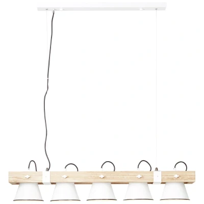 Afbeelding van Brilliant Eetkamer hanglamp Plow 5 lichts antiek wit met hout 82175/05