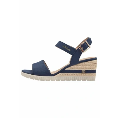 Afbeelding van s.Oliver Sandalen met sleehak, Dames, Maat: 37, Navy Textiel