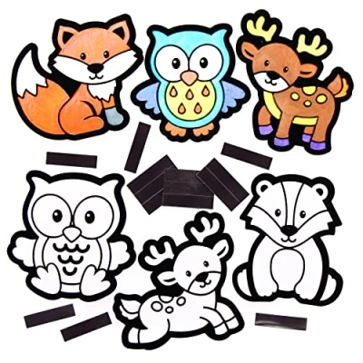 Afbeelding van Baker Ross FE851 Bosland dieren fuzzy kunst magneten Set van 15, Maak je Eigen voor Kinderen om te Versieren en Weer Geven, Creatieve Activiteiten Kinderen, geassorteerd