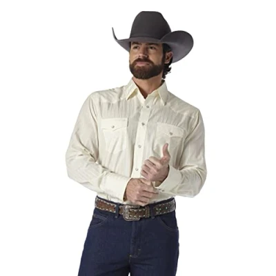 Afbeelding van Wrangler Sport Western Herenshirt met lange mouwen en drukknopen, twee zakken, Lichtbruin, L