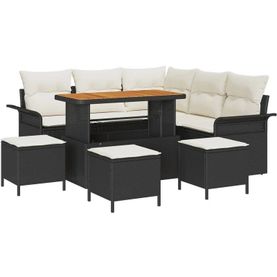 Afbeelding van vidaXL 8 delig Tuin Sofa Set met Kussens Zwart Poly Rattan Acacia
