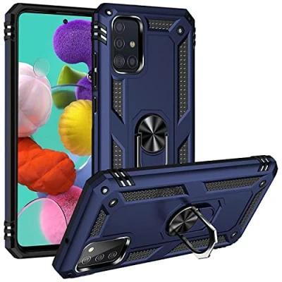 Afbeelding van Verco Hybride Armor Shiel Case voor Samsung Galaxy A51 hoes, extreem robuust met magnetische vingerringhouder, telefoonhoes A51, pantserhoes, blauw
