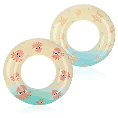 Afbeelding van com four® 2x zwembanden om te zwemmen zwemring voor zwemplezier waterring opblaasbaar zwemhulpmiddel (02 stuks Ø 61 cm gekleurd)