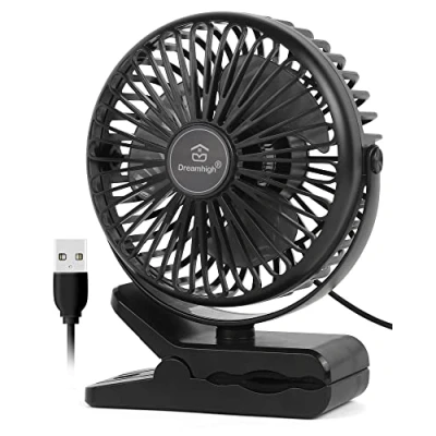 Afbeelding van Dreamhigh® Mini USB ventilator, 360 rotatie, draagbare clipventilator, 3 snelheden, stille tafelventilator voor op het bureau, thuis en kantoor, zwart (USB gevoed)