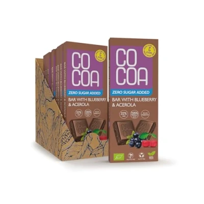 Afbeelding van CO COA Bessenchocolade zonder suiker met acerola BIO 40 g Keto chocolade gezoet erythritol Inuline prebiotica Veganistisch en biologisch Ideaal voor koolhydraatarm dieet