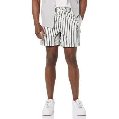 Afbeelding van Amazon Essentials Men&#039;s Hardloopshort met trekkoord in de zoom en binnenbeenlengte van 15 cm, Groen Roze Verticale streep, S
