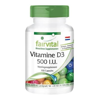 Afbeelding van Fairvital Vitamine D3 capsules 500 IU HOOG GEDOSEERD 100 cholecalciferol