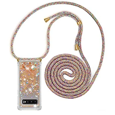 Afbeelding van Telefoon Ketting hoesje voor Samsung Galaxy S10 Plus Bling Telefoonhoesjes met koord Transparant TPU Siliconen Hoes/Schattig Vloeistof Flash Cover band snoer, telefoonhoes Sleutelkoord Anti verloren Shock Proof