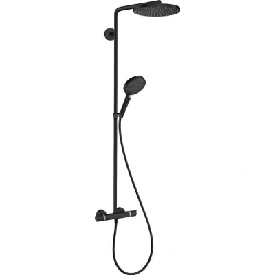 Afbeelding van Hansgrohe Raindance select showerpipe met thermostaat 24cm powderrain mat zwart