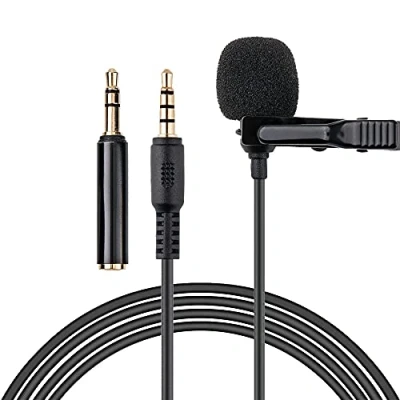 Afbeelding van KIWIFOTOS Lavalier microfoon, 3,5 mm, professionele omnidirectionele condensator reversmicrofoon met 2M kabel, clip on microfoon voor smartphone, pc, computercamera YouTube interview Podcast opname