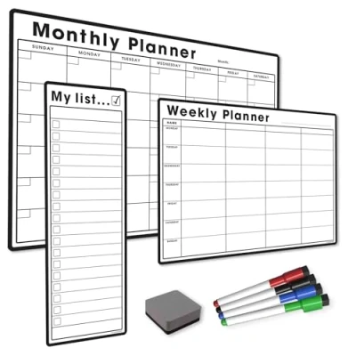 Afbeelding van TMS Weekplanner bundel 1 Set met magnetische whiteboardplanner en droogwisser, 5 delig A4 weekplanner, S3 Mijn lijst, A3 maandkalender 4 stiften geschikt voor wisser (wit, 1)