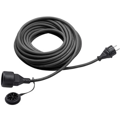 Afbeelding van Meister 7435020 Verlengstuk met randaarde, 10 m kabel, zwart, rubberen slang, IP44 buiten, koppeling aanraakbeveiliging, Schuko verlenging,