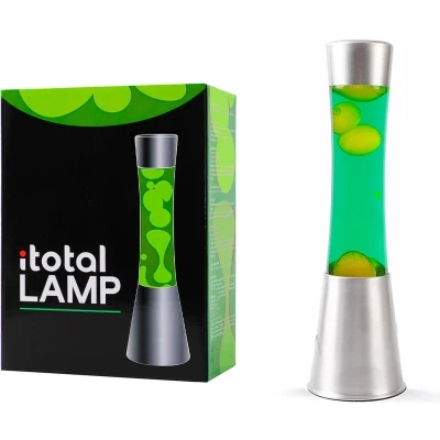 Afbeelding van i Total Lavalamp Lava Lamp Sfeerlamp 40x11 cm Glas/Aluminium 30W Groen met gele Zilvergrijs XL2346