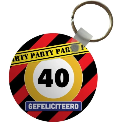 Afbeelding van Sleutelhanger Verjaardag 40 Jaar Verkeersbord Plastic Rond Uitdeelcadeautjes