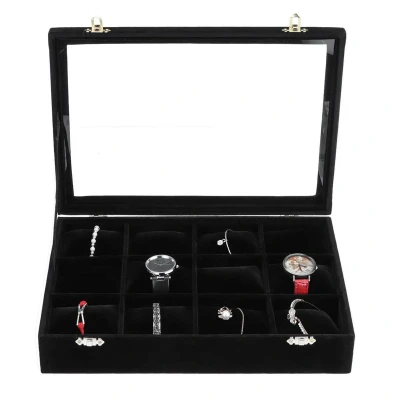 Afbeelding van Fliex Sieradendoos Armbanden horloges Zwart Velours Glas