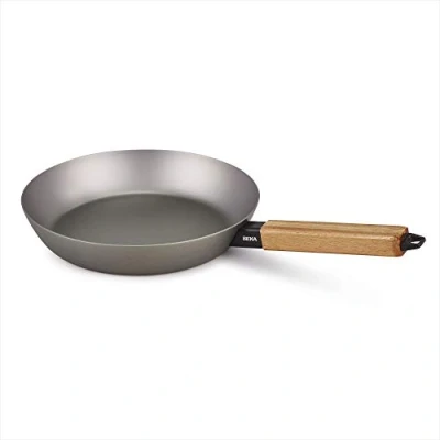 Afbeelding van Beka Nomad Collection Koekenpan van koolstofstaal, inductie en barbecue, met hittebestendige handgreep hout, zonder deksel, 28 cm, bodemdiameter 22,5 natuurlijk gecoat