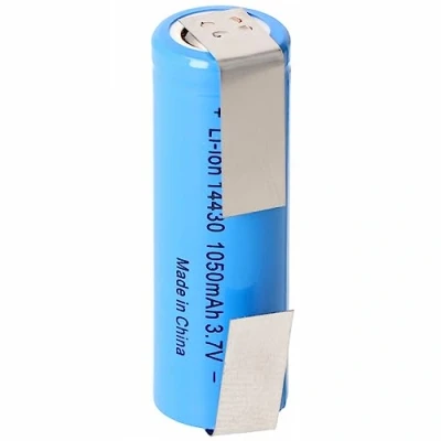 Afbeelding van Li ion batterij 14430 met U vormige soldeerlippen 1050mAh 3.6V 3.7V lithium cel zonder bescher