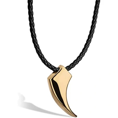 Afbeelding van SERASAR Mannen Lederen Ketting [Wolf] Goud 50cm Vriendje Cadeau Idee